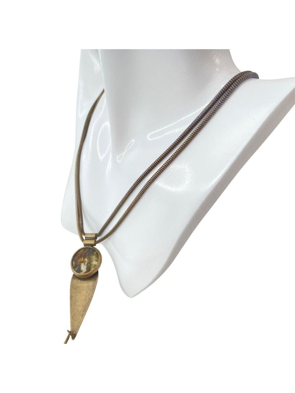 Y2K Revival Kien Canadian Montreal Modernist Brass-Tone Pendant Necklace W/ Resi